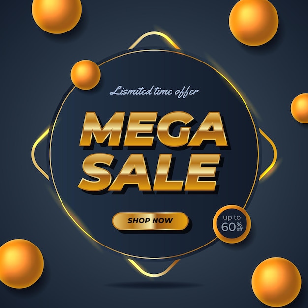 Golden mega sale offer banner discount promotion layout for social media luxury elegant classy