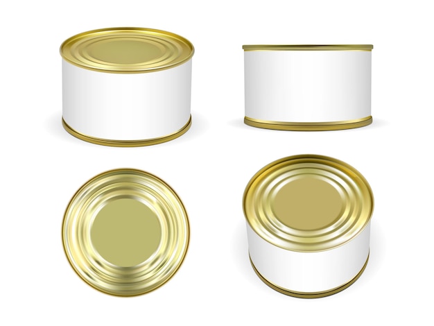 Vector golden metal tin can isolated on white background mock up vector