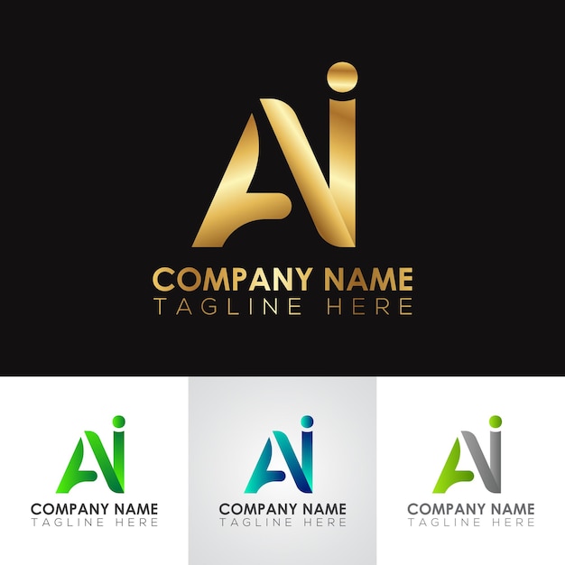 Золотой металлический дизайн логотипа буквы AI