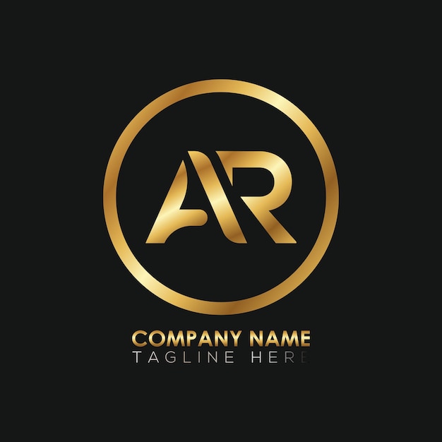 Golden metallic AR letter logo designxA