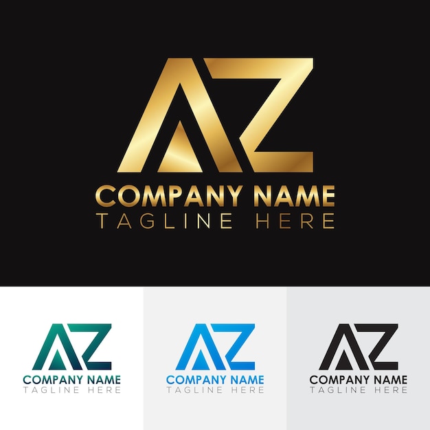 Golden metallic AZ letter logo designxA