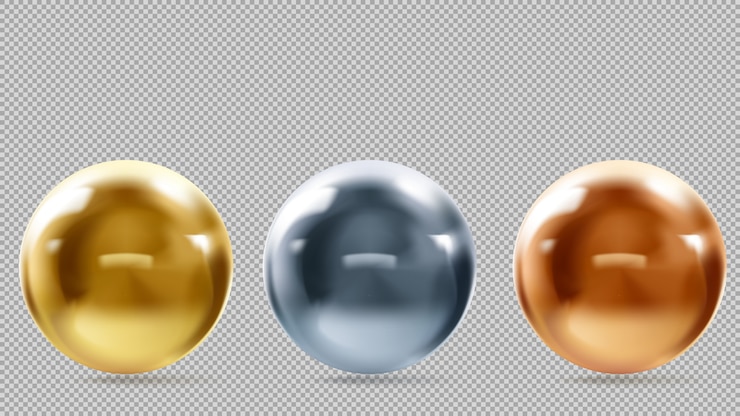 Vector golden, metallic, bronze balls on a transparent background