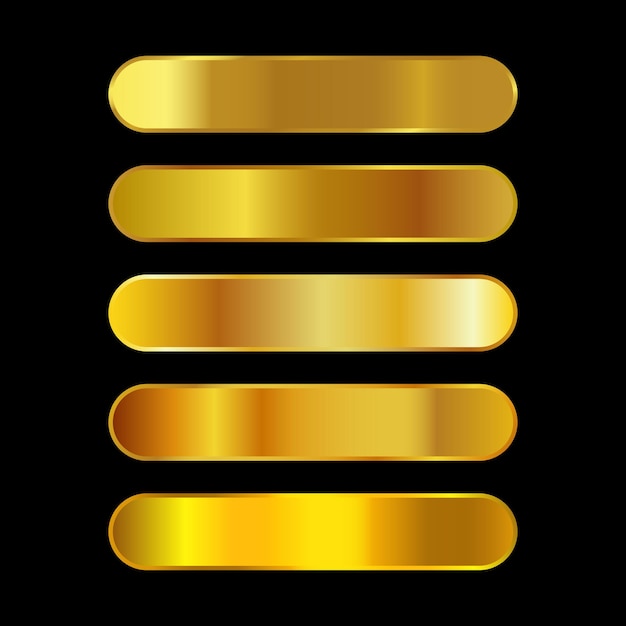 Golden metallic gradient set. Gold metal texture. Vector illustration. EPS10