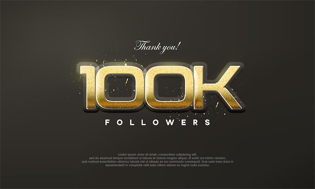 Golden metallic thank you 100k luxurious followers Premium vector for poster banner celebration greeting