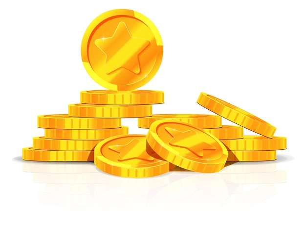 Куча золотых денег Мультяшные блестящие звездные монеты