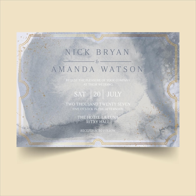 Golden monochrome watercolor wedding invitation background