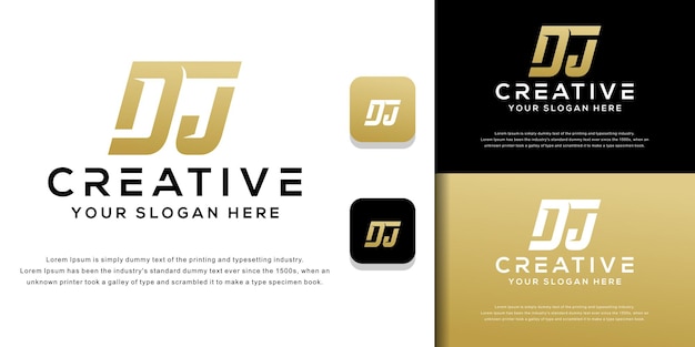 Golden monogram initial d j letter logo template