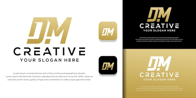 Vector golden monogram initial d m letter logo template