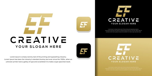 golden monogram initial E F letter logo template