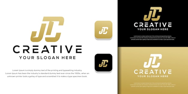 golden monogram initial J C letter logo template