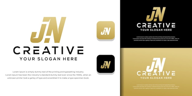 golden monogram initial J N letter logo template