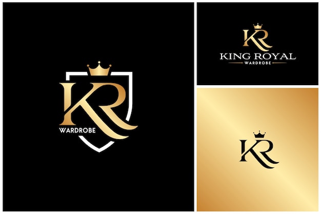 Vector golden monogram letter kr luxury queen king crown shield for royal premium jewelry jewellery logo