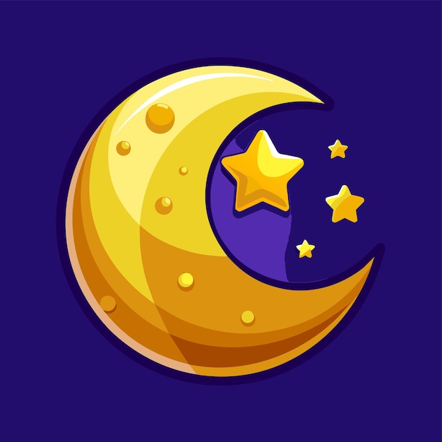 Vector golden moon and stars 3d vector illustration