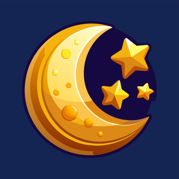 golden moon and stars 3d vector illustration