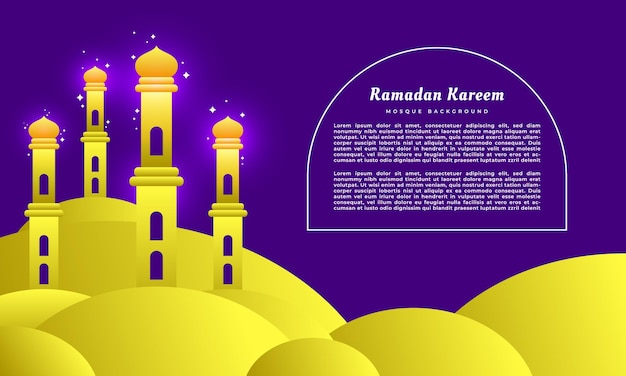 Golden mosque background template copy space with ramadan kareem backdrop design