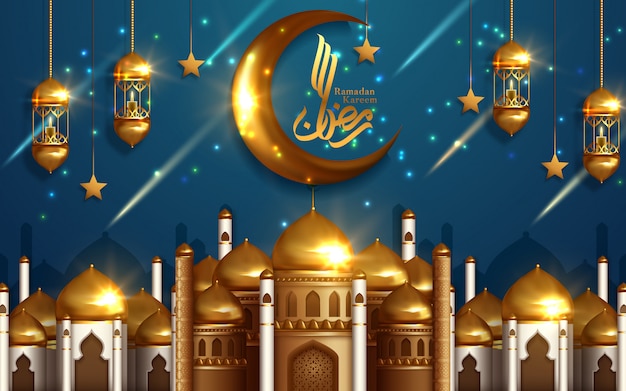 Golden mosque concept for Muslim community holy month of Ramadan