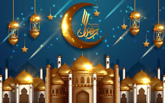 Concetto di moschea d'oro per il mese santo della comunità musulmana del ramadan