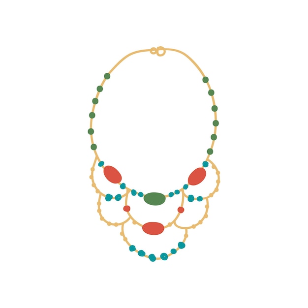Golden Necklace with Gemstones Fashion Jewelry Accessory Vector Illustration on White Background