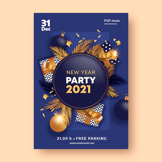 Vector golden new year 2021 party flyer template