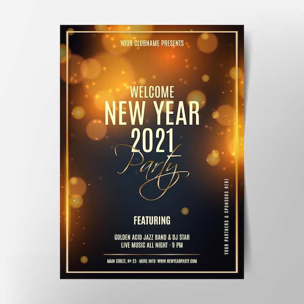 Vector golden new year 2021 party poster template