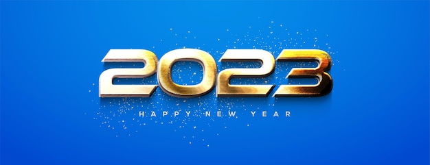 Golden numero 2023 splendente brillante 2023 nuovo anno saluto celebrazione banner poster