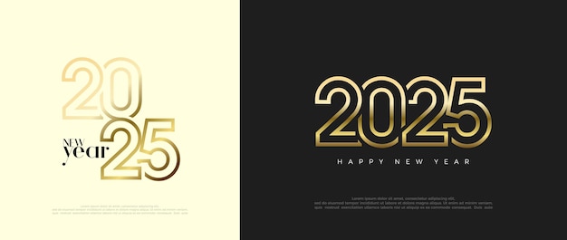 Vettore numero d'oro 2025 per un buon anno nuovo con numeri d'arte a linee lucide di lusso illustrazione vettoriale premium per banner poster calendario e saluto buon anno nuovo 2025