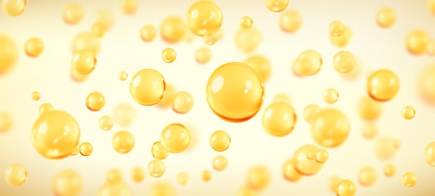 Вектор Золотые масляные пузырьки жидкий коллаген или сыворотка косметологический продукт для ухода за кожей текстура или прозрачная эссенция