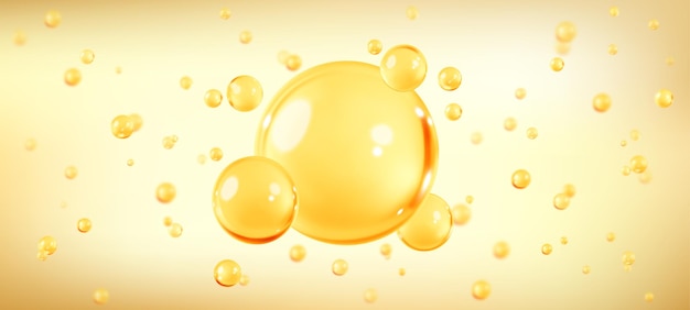 Golden oil bubbles liquid collagen or serum Concept skin care cosmetics solution Vector realistic