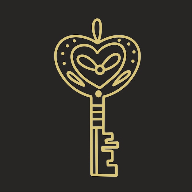 Golden old decorated key magic symbol