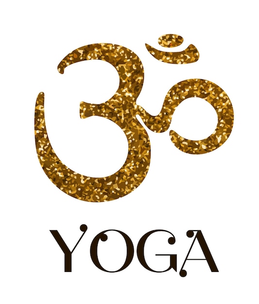 Golden OM symbol and the inscription YOGA with the image of a lotus flower