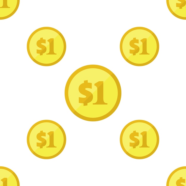 Golden one dollar coins seamless pattern