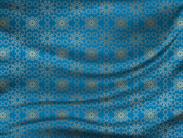 Vector golden oriental pattern on wavy silk fabric. lovely background for your design in the great ramadan kareem.