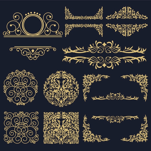 Vector golden ornamental elements collection