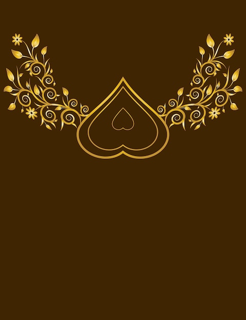 Vettore di disegno del telaio del cuore ornamentale dorato su colore marrone d'ombra