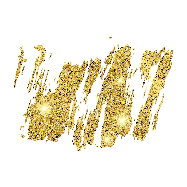 Golden Paint Glittering backdrop on a white background. Background with gold sparkles and glitter effect. Empty space for your text.  Vector illustration