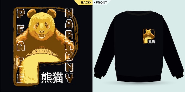 Golden panda peace and harmony with shirt mock up display