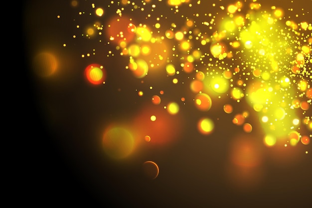 Golden particles Glowing yellow bokeh circles abstract gold luxury background