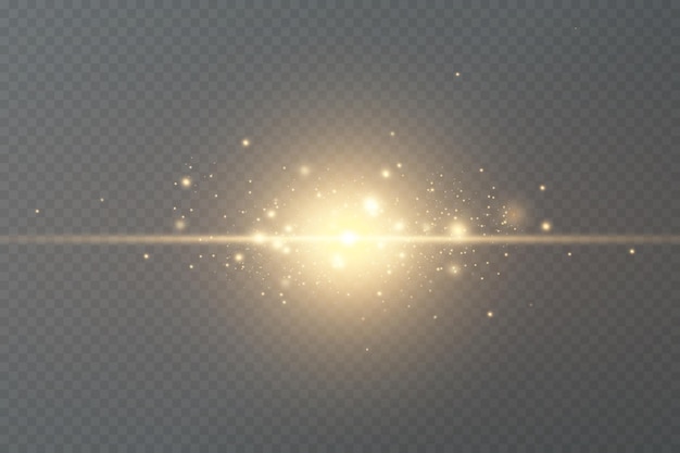 Golden particles of light. Golden light. Light flare.Stars isolated on transparent background.