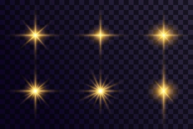 Golden particles of light. Golden light. Light flare.Stars isolated on transparent background.