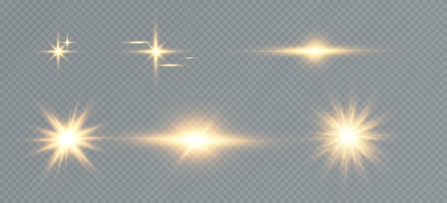 Golden particles of light. Golden light. Light flare.Stars isolated on transparent background