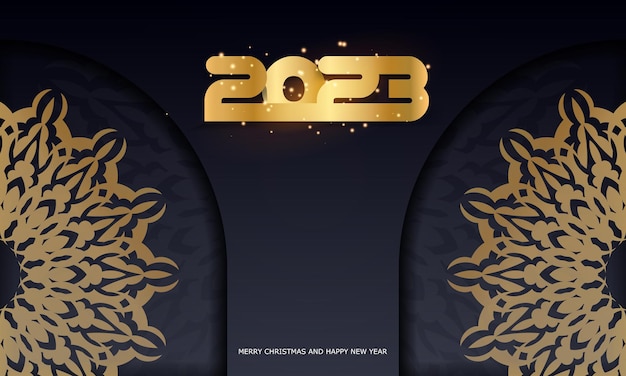 Golden pattern on black 2023 happy new year greeting background