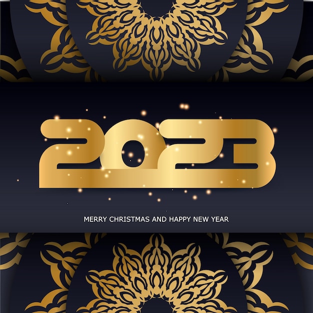 Golden pattern on black 2023 happy new year greeting banner