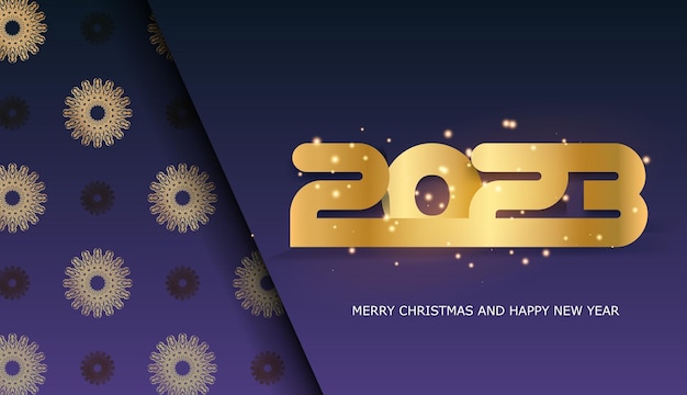 Golden pattern on Blue 2023 happy new year greeting background