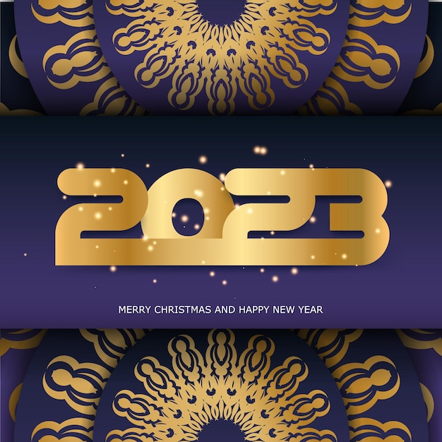 Golden pattern on blue 2023 happy new year greeting banner