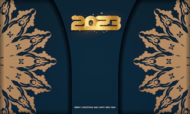 Золотой узор на праздничном баннере Blue 2023 с новым годом