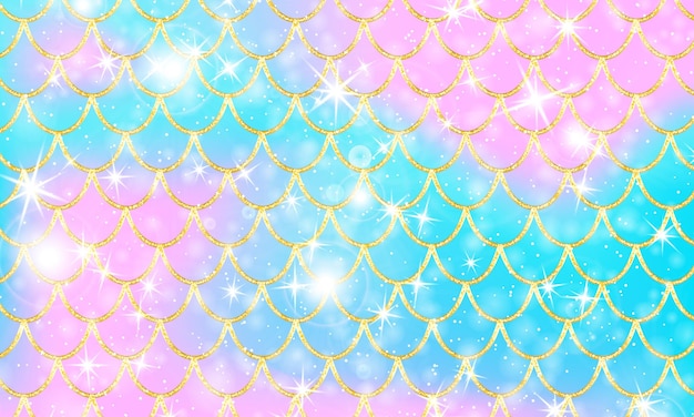 Vector golden pattern holographic rainbow background gold scales mermaid print