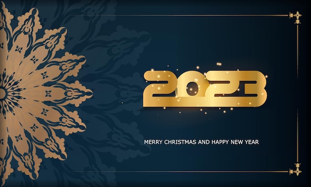 Золотой узор на голубом 2023 с новым годом праздничный плакат