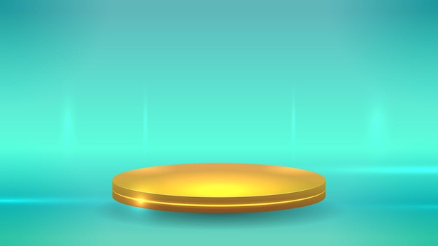 Golden podium on turquoise background