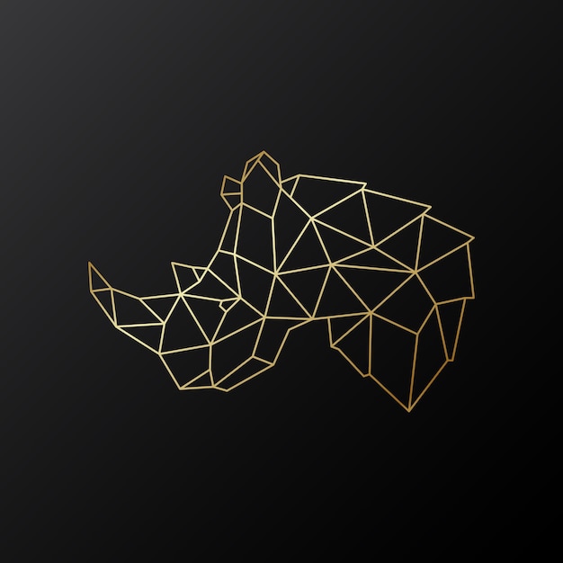 Illustrazione poligonale dorata del rinoceronte isolata su sfondo nero