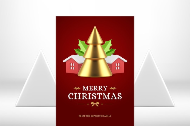 Золотая премиальная рождественская елка с новым годом шаблон поздравительной открытки реалистичный 3d значок вектор
